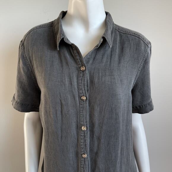 Lucky Brand Short Sleeves Shirt Dress Pockets Linen /Lyocell Size Large Gray - Picture 2 of 12